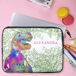 Dinosaur Colourful T-Rex add Name Laptop Sleeve<br><div class="desc">A fun roaring T Rex a scary psychedelic colourful dinosaur with Jurassic jungle foliage background. The perfect personalized girls laptop case for the school boy who loves dinos. This fun prehistoric dinosaur design with easy to use template so you can create a custom laptop case. Fun tyrannosaurus rex watercolor illustration...</div>