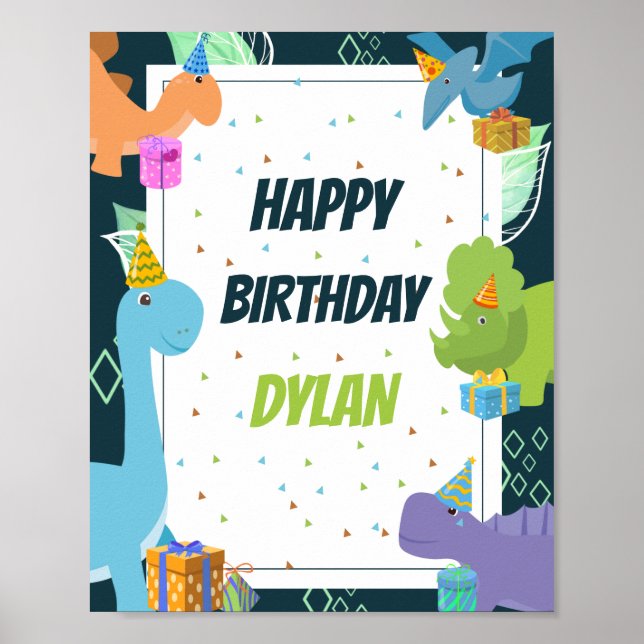 Dinosaur Confetti Themed Kids Birthday Welcome Poster (Front)