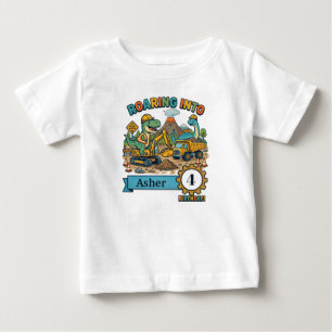 Dinosaur Construction Birthday Customized Kids Baby T-Shirt