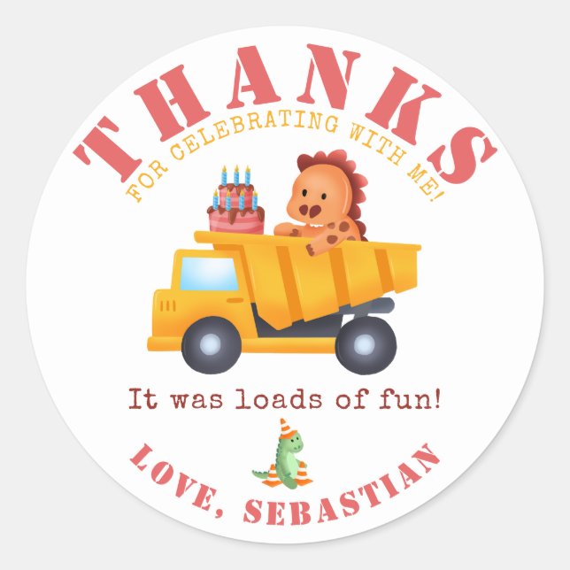  Dinosaur Construction Crew Birthday Party  Classic Round Sticker (Front)