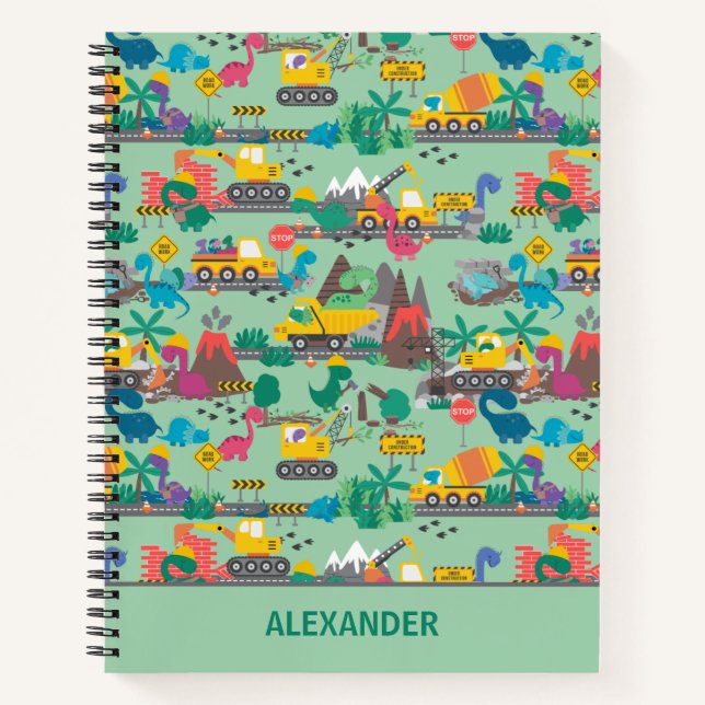 Dinosaur Construction Kids Personalized Notebook (Front)