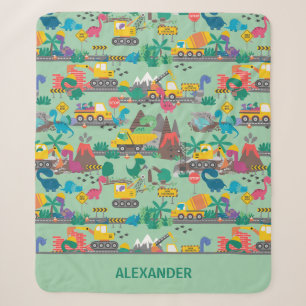 Dinosaur Construction Kids Personalized Sherpa Blanket