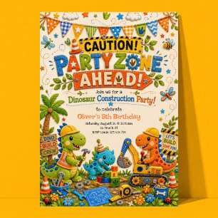 Dinosaur Construction Party Birthday Invitation