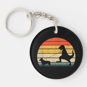 Dinosaur Corgi Dog Breed Silhouette Vintage Keychain