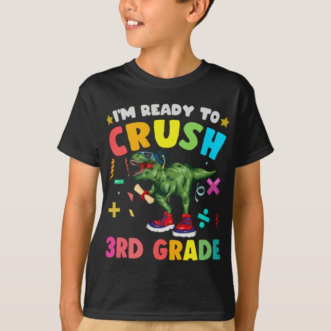 Dinosaur Crush 3rd Grade Dino First Day Boys Trex T-Shirt (Front)