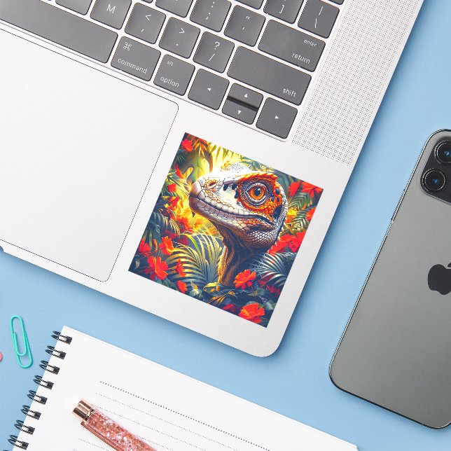 Dinosaur Custom-Cut Vinyl Sticker (Laptop w/ iPhone)