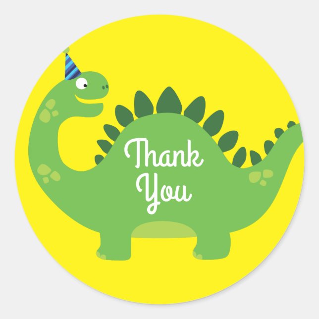 Dinosaur Cute 1st Birthday Thank You Sticker Seals (Front)