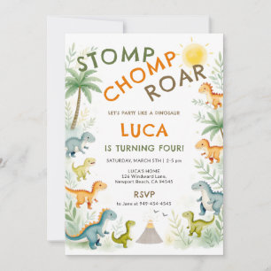 Dinosaur Cute Dino Party Watercolor Boy Birthday Invitation
