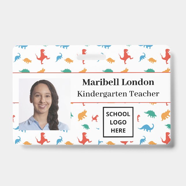 Dinosaur Cute Fun Teacher Badge (Front)