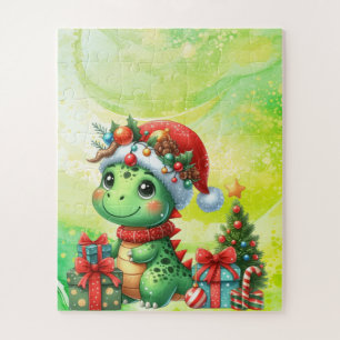 Dinosaur Cute Green Children's Christmas Puzzle