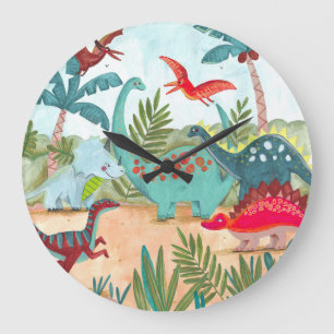 Dinosaur cute pre historic jungle kids canvas prin large clock