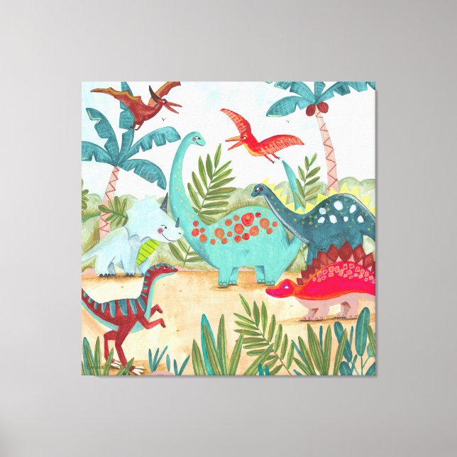 Dinosaur cute pre historic jungle kids canvas print (Front)