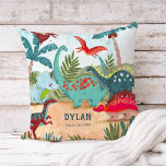 Dinosaur cute pre historic jungle kids throw pillow<br><div class="desc">An cute hand painted dinosaur in a pre historic jungle. Original artwork by Caroline Bonne Müller.</div>