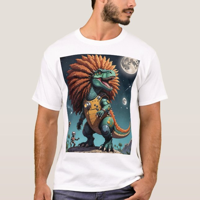 Dinosaur Cyber Warrior Futuristic Sci-Fi Art Tee (Front)