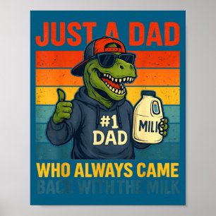 Dinosaur Dad Retro Milk Joke Funny Father's Day Poster