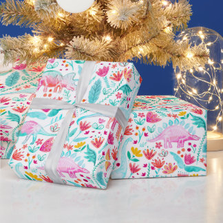 Dinosaur Delight on White Wrapping Paper