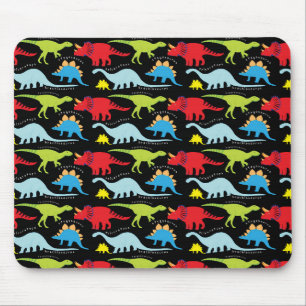 Dinosaur Designs Blue Red Green on Black Mouse Pad