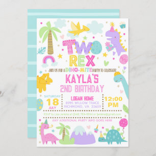 Dinosaur DEUX Rex 2e Invitation d'anniversaire