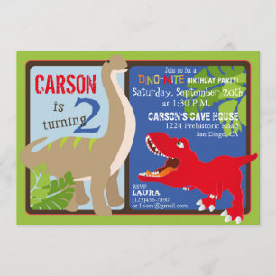 Dinosaur deuxième carte d'invitation d'anniversair