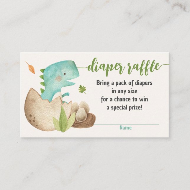 Dinosaur Diaper Raffle Tickets TRex Baby Shower Enclosure Card (Front)