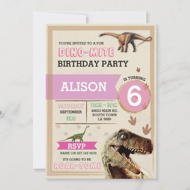 Dinosaur Dig Anniversaire T-Rex Dino Invitation ro (Devant)