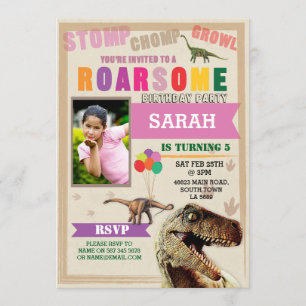 Dinosaur Dig Birthday Party T-Rex Photo Invite