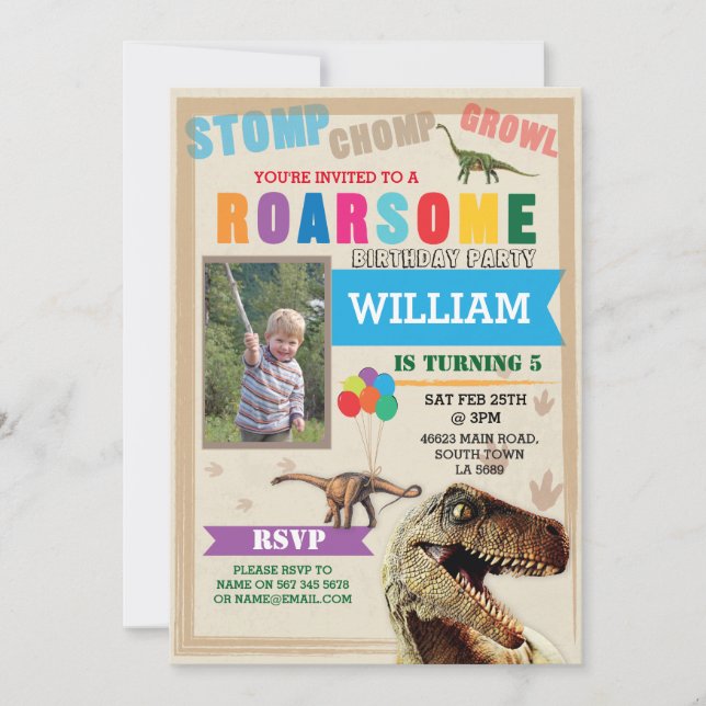 Dinosaur Dig fête d'anniversaire T-Rex Invitation  (Devant)