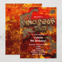 Dinosaur Dig Red Rock Fossils Birthday Invitations