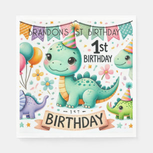 Dinosaur Dino 1st Birthday Party Napkin