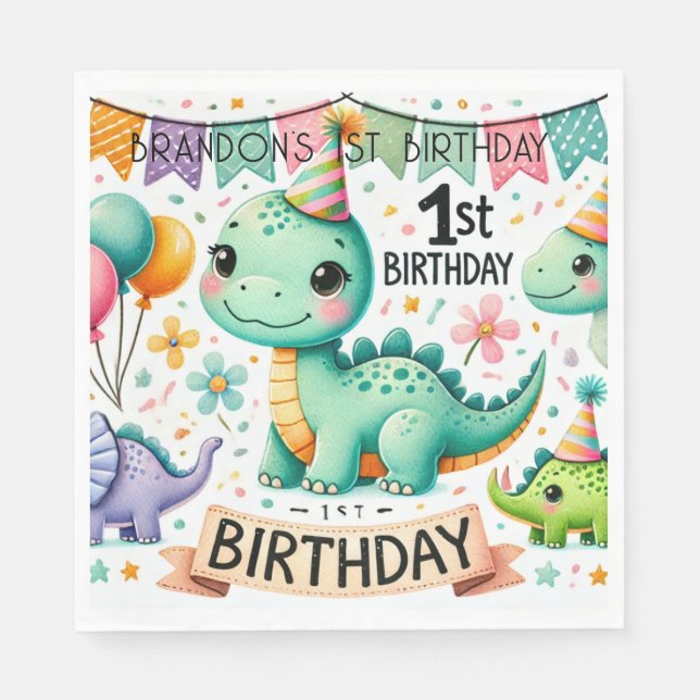Dinosaur Dino 1st Birthday Party  Napkin (Front)