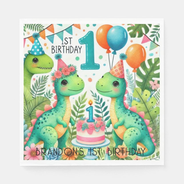 Dinosaur Dino 1st Birthday Party  Napkin (Front)