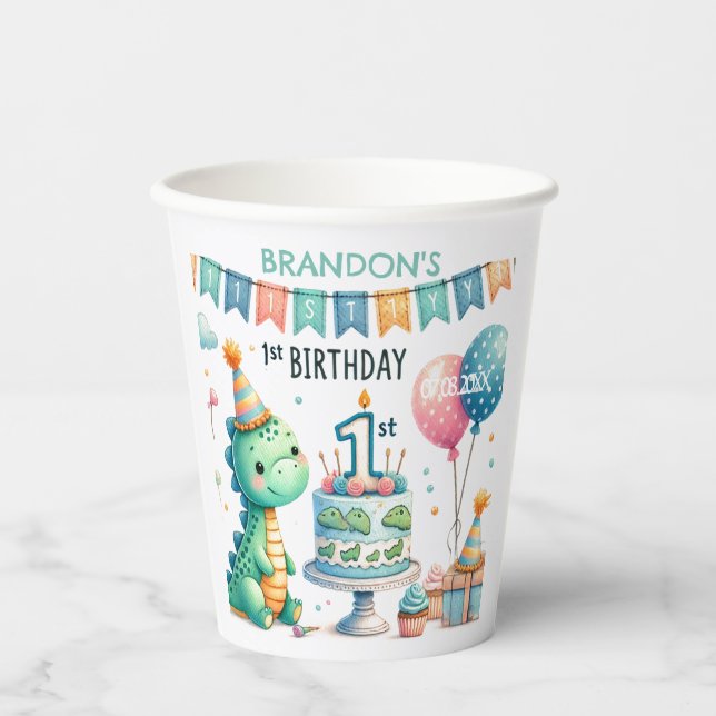 Dinosaur Dino 1st Birthday Party  Paper Cups (Front)