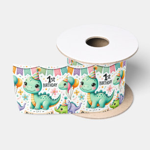 Dinosaur Dino 1st Birthday Party Satin Ribbon