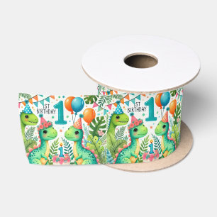 Dinosaur Dino 1st Birthday Party Satin Ribbon