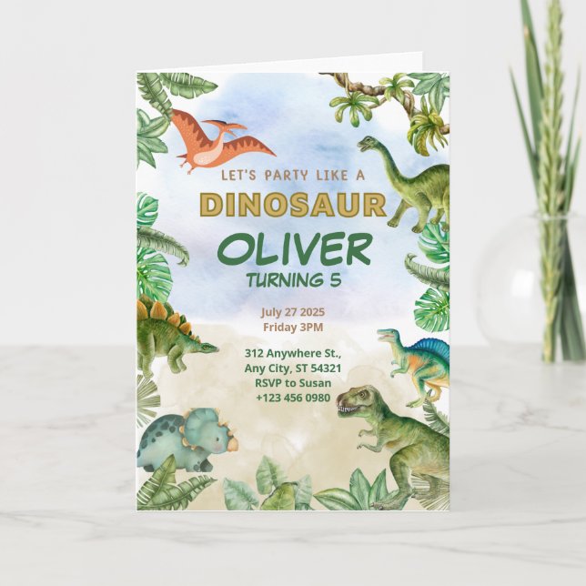 Dinosaur Dino 5e Anniversaire Invitation Carte pli (Devant)