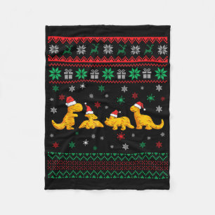 Dinosaur Dino Chicken Nuggets Ugly Christmas Pajam Fleece Blanket