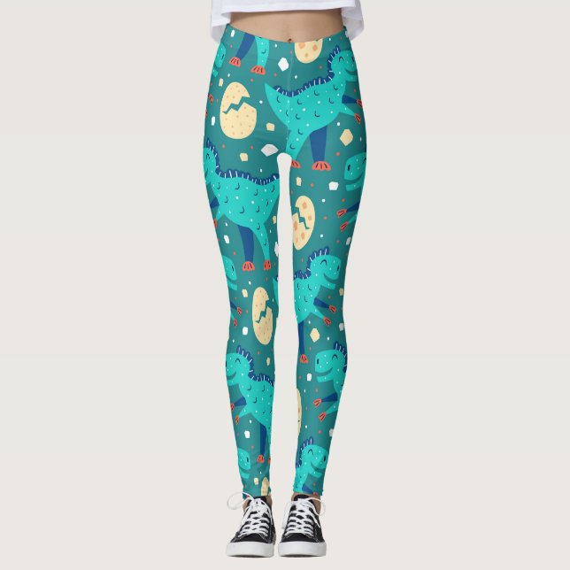 Dinosaur Dino Eggs T-Rex Pattern Leggings (Front)