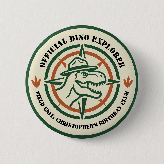 Dinosaur Dino Explorer Birthday 2 Inch Round Button (Front)
