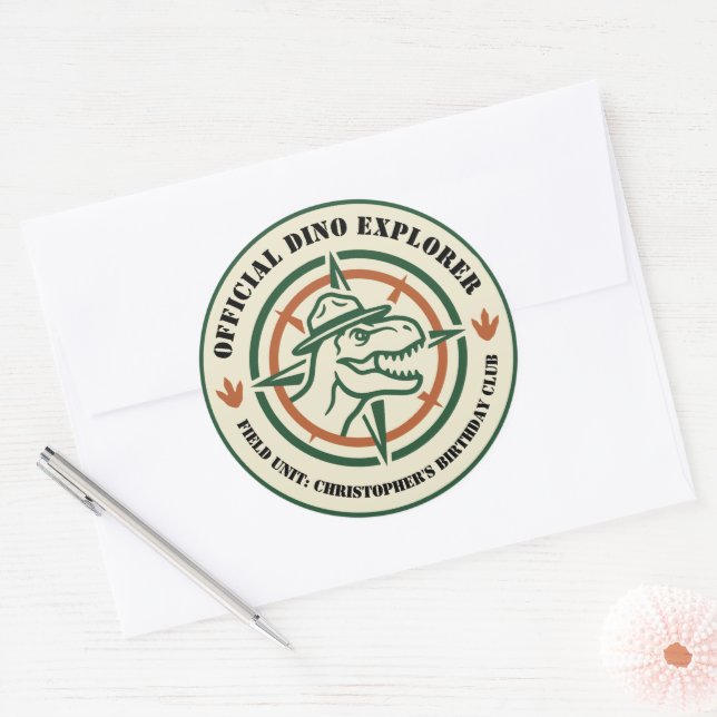 Dinosaur Dino Explorer Birthday Classic Round Sticker (Envelope)