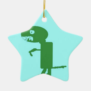 Dinosaur Dino, Green Blue Digital Kids Art Ceramic Ornament