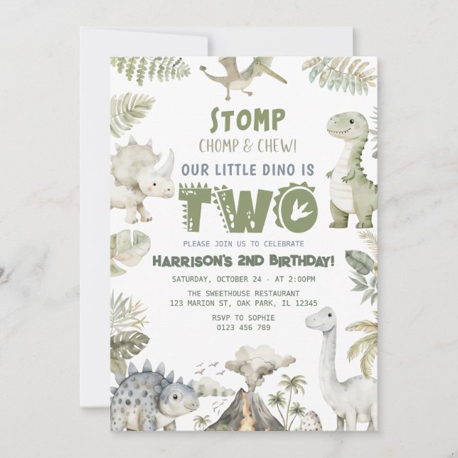 Dinosaur Dino Invitation de fête d'anniversaire (Devant)