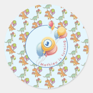 Dinosaur dino party kids birthday blue funny classic round sticker