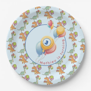 Dinosaur dino party kids birthday blue funny paper plate