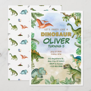 Dinosaur Dino T-rex 5e anniversaire Invitations Ca