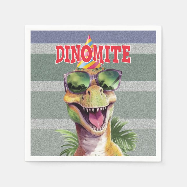 Dinosaur Dinomite Jurassic Birthday Party Napkin (Front)