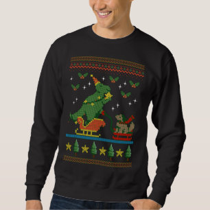 DINOSAUR DOG SLEIGH RIDING UGLY CHRISTMAS TREX SWEATSHIRT