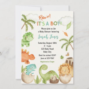 Dinosaur Douche Bébé Invitations C'Est Un Garçon m