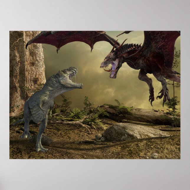 Dinosaur Dragon Tyrannosaurus Battle  Poster (Front)