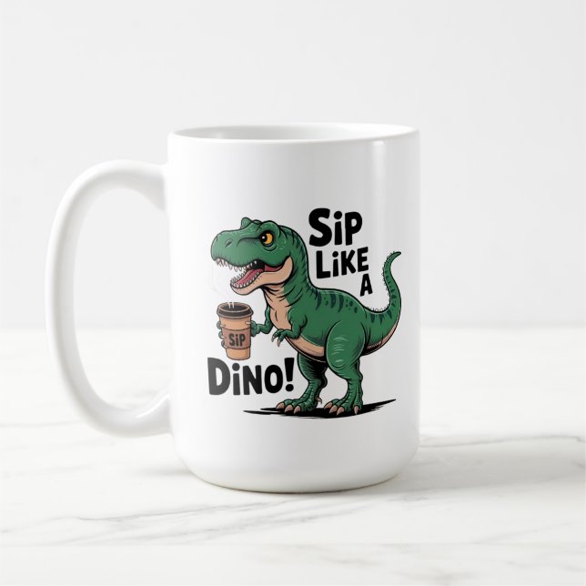 dinosaur drinking coffee coffee mug (Left)