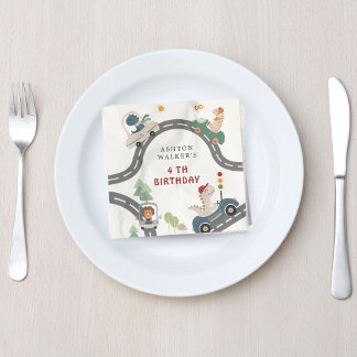 Dinosaur Driver Party Animals Kids Birthday Napkin